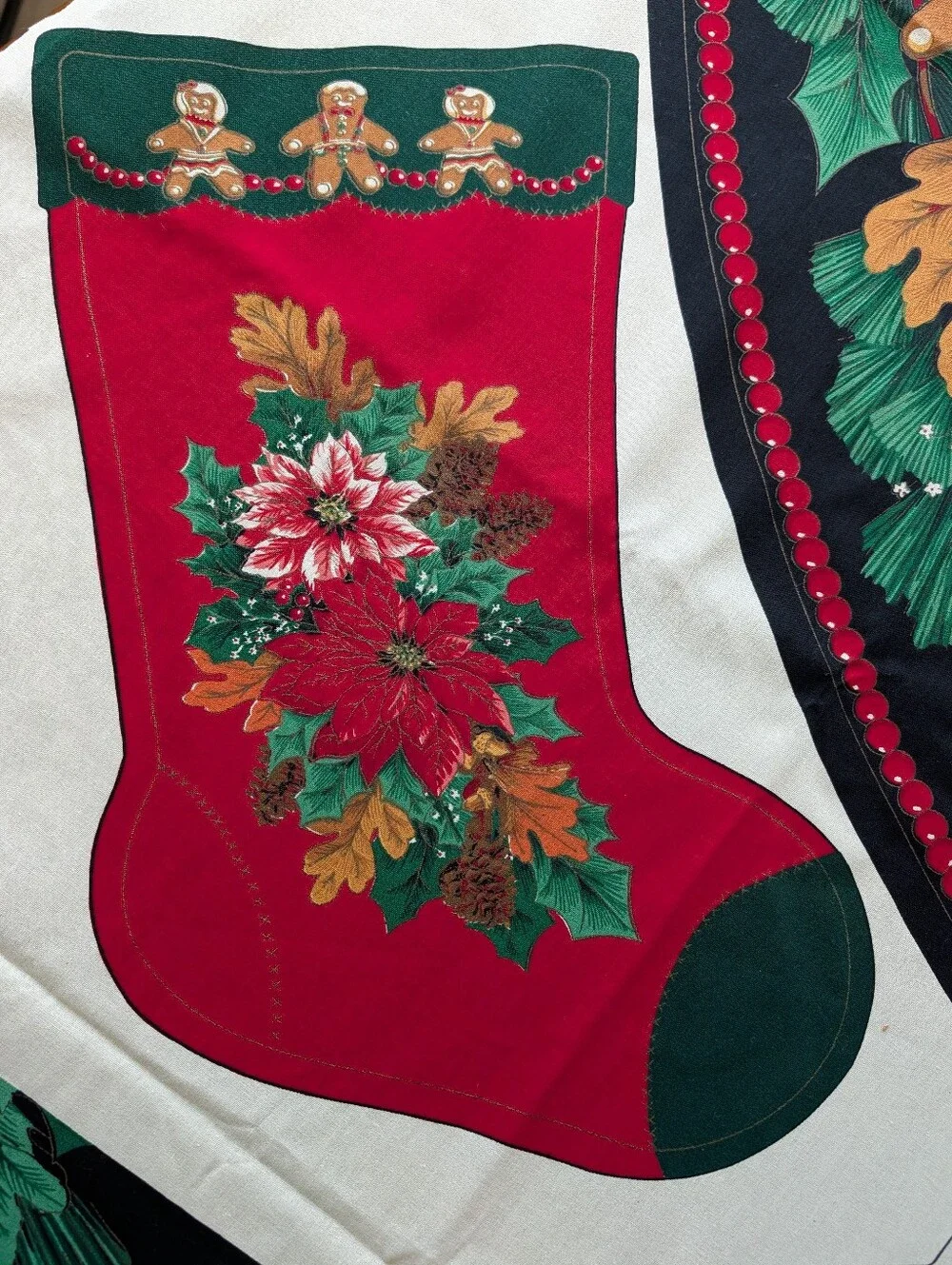 VTG Joan Kessler Concord Fabric 2 Panels Tree Skirt Stocking Cut Sew